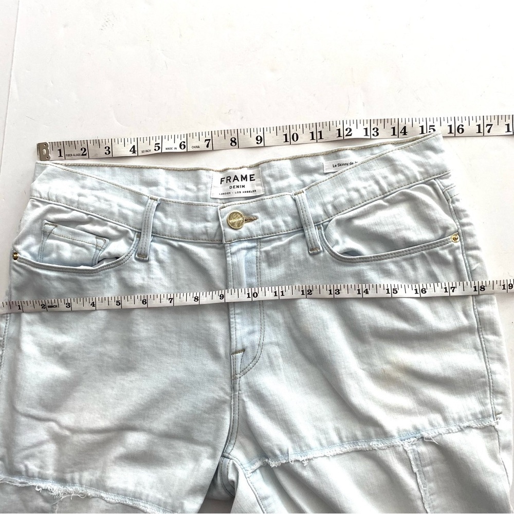 FRAME Le Skinny de Jeanne Light Wash Patchwork Jeans Sz 30 Denim Frayed Cotton - Picture 11 of 13